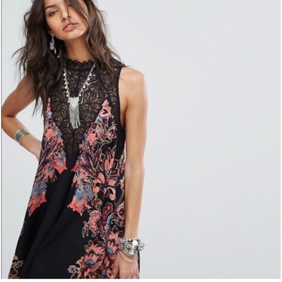Free People Marsha Black Floral Lace Sleeveless Mini Dress Sz XS - Picture 1 of 6